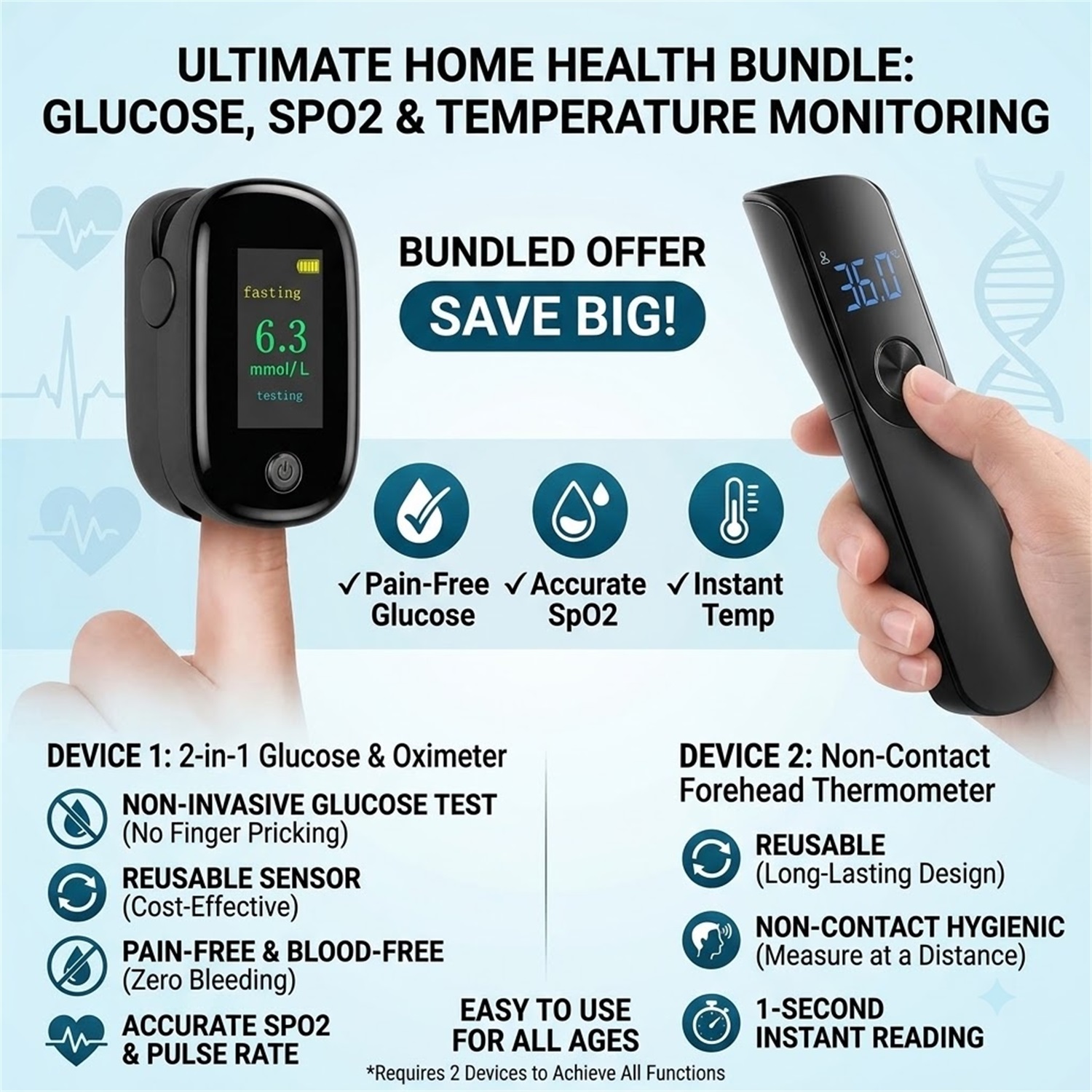 Kit de monitoreo de salud 3 en - Pulse Oximeter reseña y precio